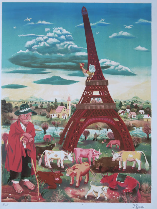 Ivan Generalić - Kühe unter dem Eiffelturm 1972 EA